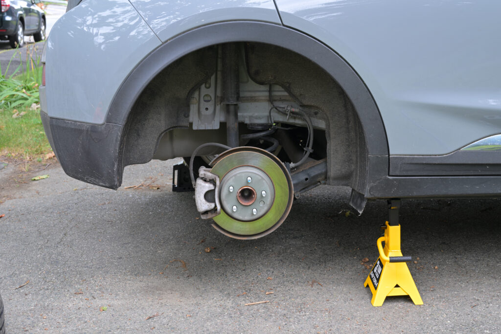 Rear passenger-side disc brake on a passenger car